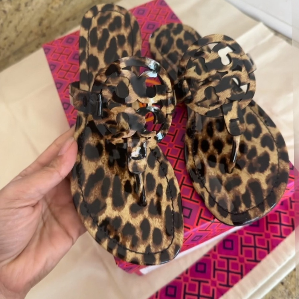 New tory Burch miller patent leopard printed sandals